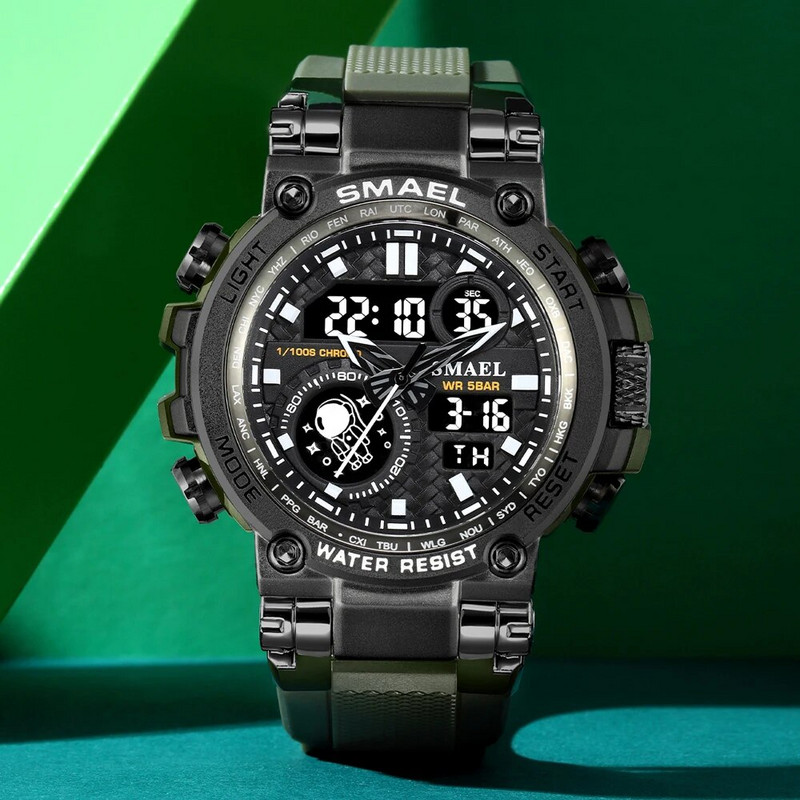 SMAEL Digitalni sat Muški Vodootporni Vojni Army Shock Quartz Dual Display Sport Muški Ručni sat LED Chrono Elektronski sat