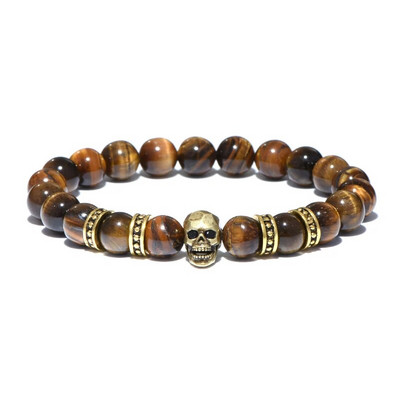 Diffone muška narukvica od prirodnog kamena Gotička narukvica s lubanjom Tigrovo oko Brazalete perle Dodaci za Hombre Viking narukvica Pulsera