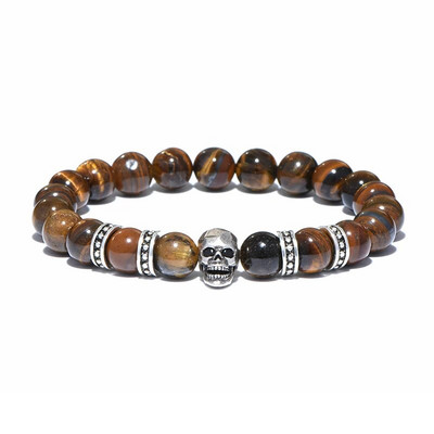 Diffone muška narukvica od prirodnog kamena Gotička narukvica s lubanjom Tigrovo oko Brazalete perle Dodaci za Hombre Viking narukvica Pulsera