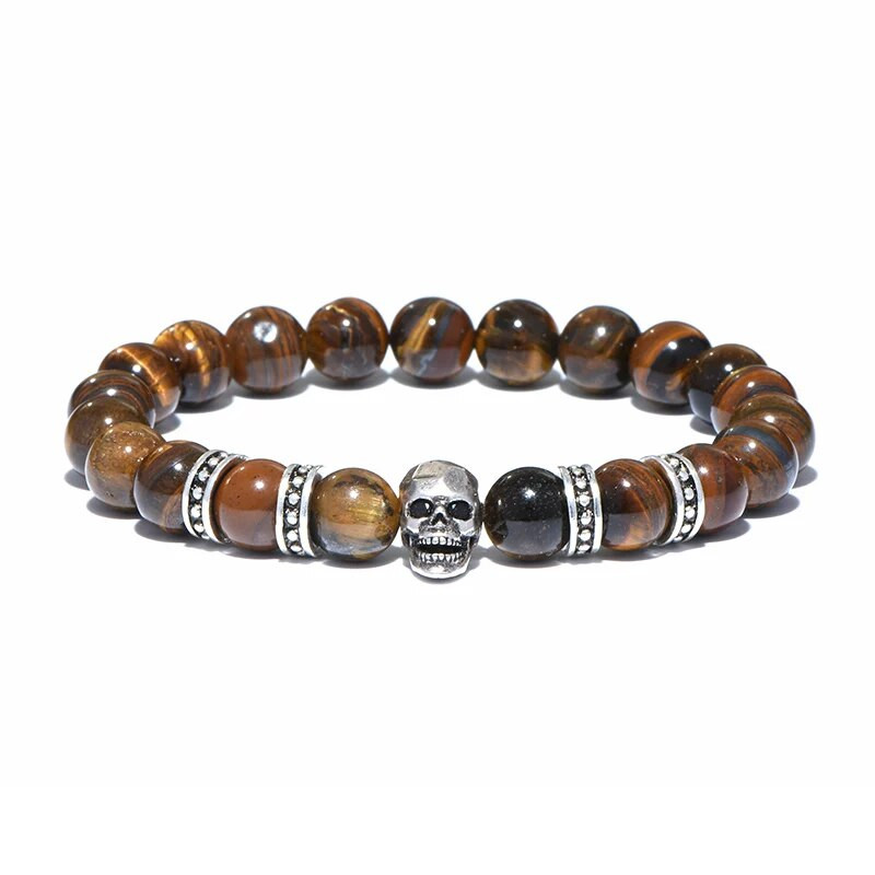 Diffone muška narukvica od prirodnog kamena Gotička narukvica s lubanjom Tigrovo oko Brazalete perle Dodaci za Hombre Viking narukvica Pulsera