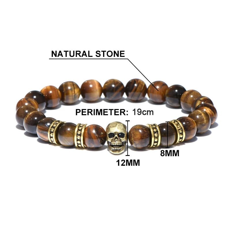 Diffone muška narukvica od prirodnog kamena Gotička narukvica s lubanjom Tigrovo oko Brazalete perle Dodaci za Hombre Viking narukvica Pulsera