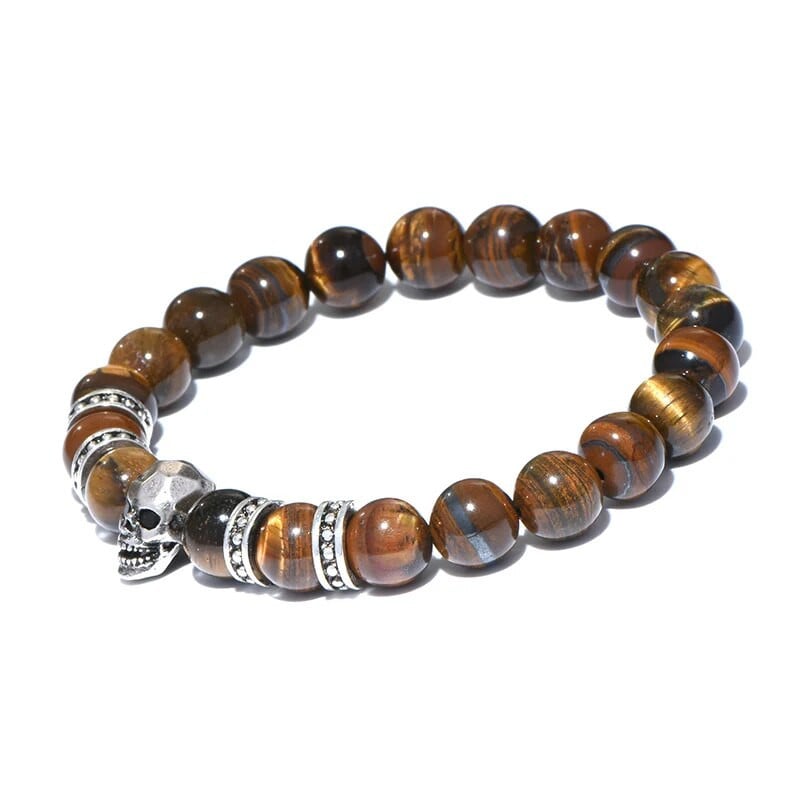 Diffone muška narukvica od prirodnog kamena Gotička narukvica s lubanjom Tigrovo oko Brazalete perle Dodaci za Hombre Viking narukvica Pulsera