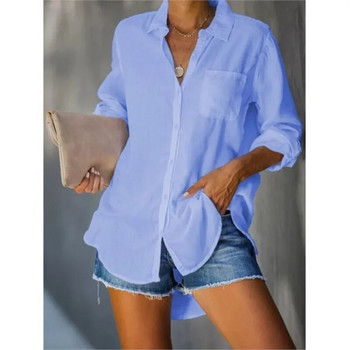 Γυναικείο πουκάμισο, χαλαρό, μακρύ καλοκαιρινό πουκάμισο με μακρυμάνικο λαιμόκοψη Blusas Y Camisas Chemisier Femme Nouvelle Collection Chiffon
