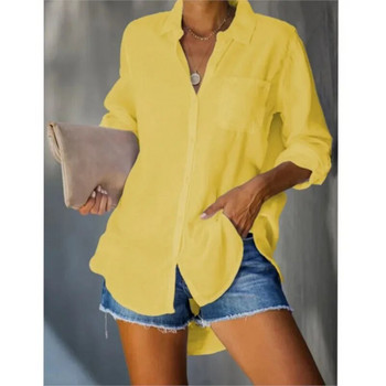 Дамска ежедневна свободна плътна лятна риза с дълъг ръкав, V-образно деколте Blusas Y Camisas Chemisier Femme Nouvelle Collection Шифонена блуза