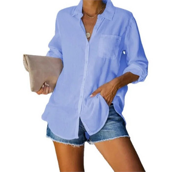 Дамска ежедневна свободна плътна лятна риза с дълъг ръкав, V-образно деколте Blusas Y Camisas Chemisier Femme Nouvelle Collection Шифонена блуза