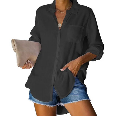 Cămașă de vară, lejeră, lejeră pentru femei, cu mâneci lungi, cu decolteu în V, bluze și camisuri Chemisier Femme, colecția Nouvelle, bluză din șifon