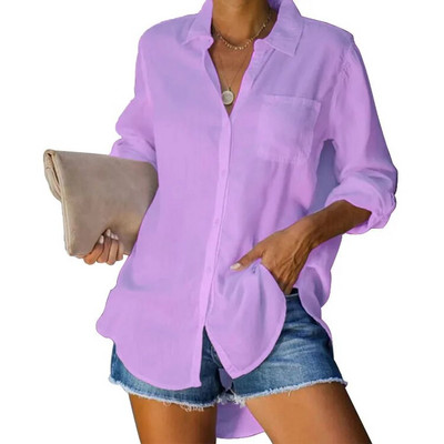 Cămașă de vară, lejeră, lejeră pentru femei, cu mâneci lungi, cu decolteu în V, bluze și camisuri Chemisier Femme, colecția Nouvelle, bluză din șifon
