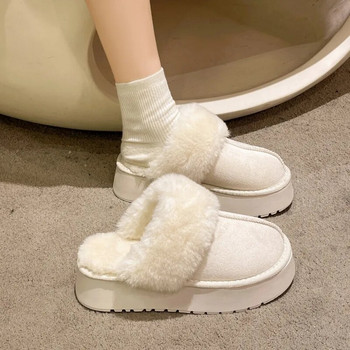 2023 Зимна нова мода Дебела подметка Водоустойчива кожа на платформа Топли и удобни дамски големи памучни чехли Дамски ботуши