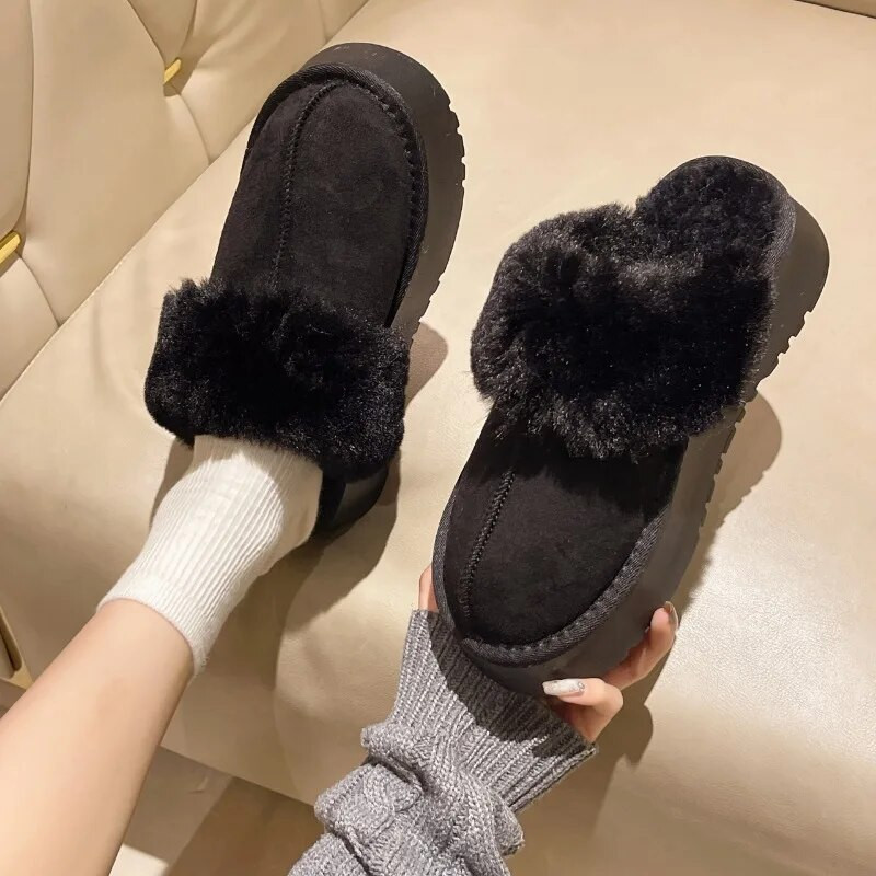 2023 m. žiema Nauja madinga storas padas, vandeniui atsparus platforma, kailis šiltas ir patogus moteriškas, didelės medvilninės šlepetės, moteriški batai