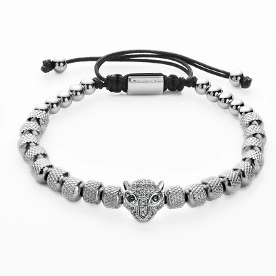 Charm Micro Pave CZ Cap de leopard Brățări pentru bărbați din oțel inoxidabil, bijuterii lucrate manual, cadou Acero Inoxidabil Joyeria Mujer