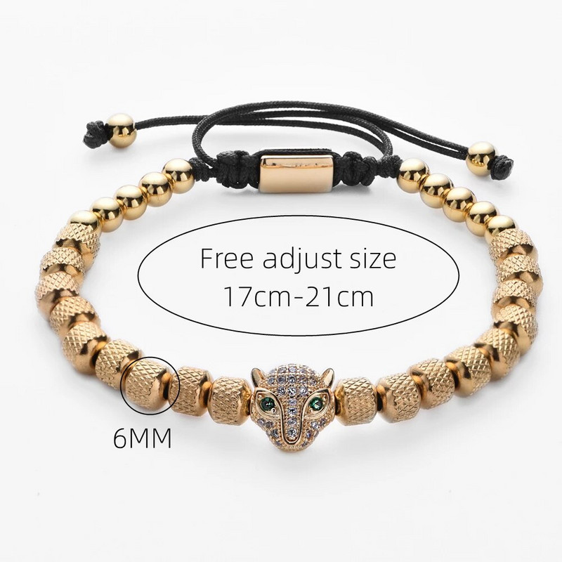 Charm Micro Pave CZ Cap de leopard Brățări pentru bărbați din oțel inoxidabil, bijuterii lucrate manual, cadou Acero Inoxidabil Joyeria Mujer