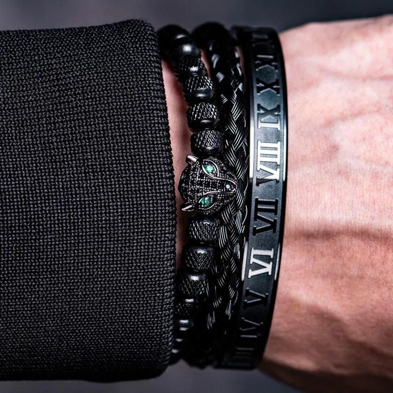 Charm Micro Pave CZ Cap de leopard Brățări pentru bărbați din oțel inoxidabil, bijuterii lucrate manual, cadou Acero Inoxidabil Joyeria Mujer