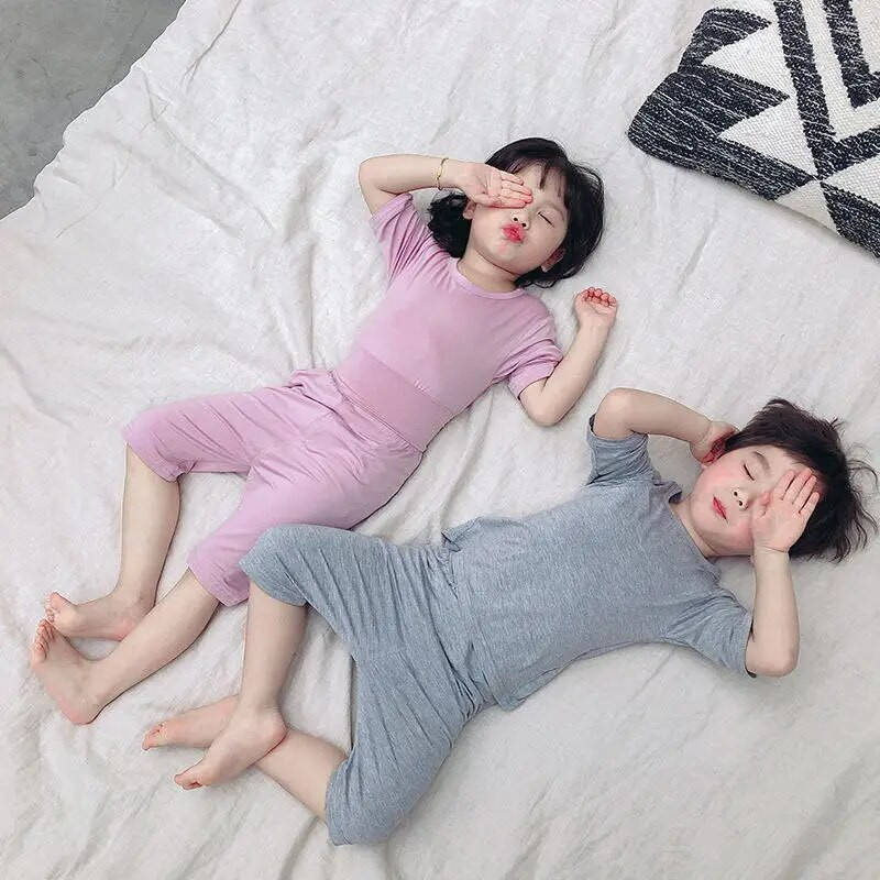 Primavara vara Haine pentru fetite Seturi de pijamale Pijamale pentru baieti Imbracaminte pentru casa pentru copii Lenjerie de noapte modala Imbracaminte de interior pentru copii Costum de pijama