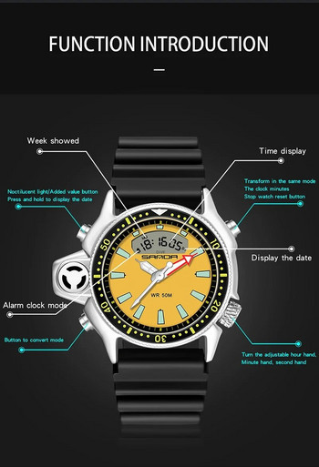SANDA Цифров часовник Мъжки военен спортен кварцов ръчен часовник Оригинален топ марка Луксозен LED водоустойчив мъжки електронен часовник Нов 3008
