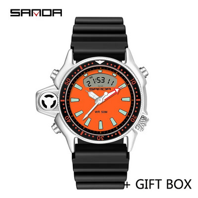 SANDA skaitmeninis laikrodis vyriškas karinis sportinis kvarcinis laikrodis originalus aukščiausios klasės prabangus LED vandeniui atsparus vyriškas elektroninis laikrodis naujas 3008