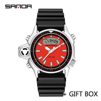 SANDA skaitmeninis laikrodis vyriškas karinis sportinis kvarcinis laikrodis originalus aukščiausios klasės prabangus LED vandeniui atsparus vyriškas elektroninis laikrodis naujas 3008