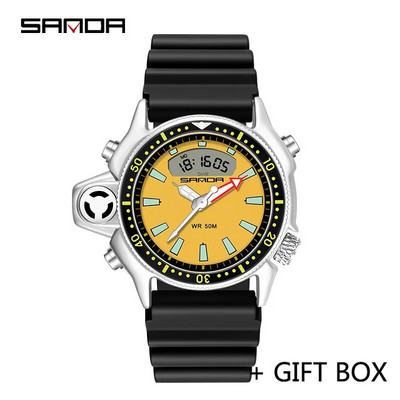 SANDA skaitmeninis laikrodis vyriškas karinis sportinis kvarcinis laikrodis originalus aukščiausios klasės prabangus LED vandeniui atsparus vyriškas elektroninis laikrodis naujas 3008