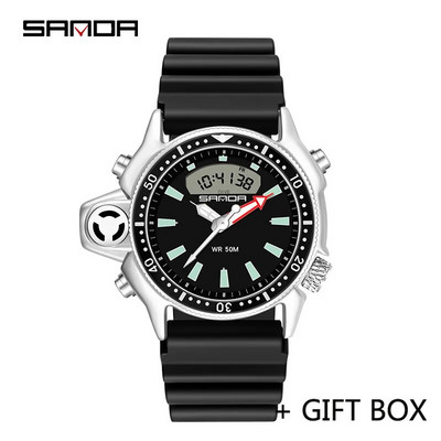 SANDA skaitmeninis laikrodis vyriškas karinis sportinis kvarcinis laikrodis originalus aukščiausios klasės prabangus LED vandeniui atsparus vyriškas elektroninis laikrodis naujas 3008