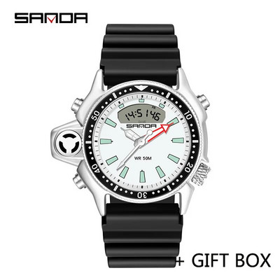 SANDA skaitmeninis laikrodis vyriškas karinis sportinis kvarcinis laikrodis originalus aukščiausios klasės prabangus LED vandeniui atsparus vyriškas elektroninis laikrodis naujas 3008