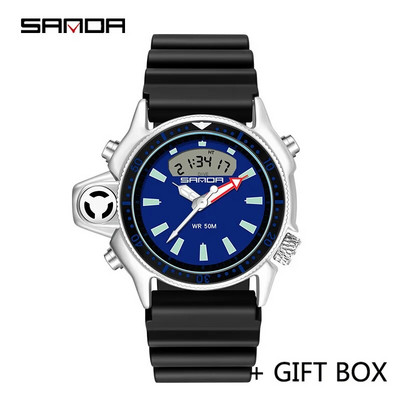 SANDA skaitmeninis laikrodis vyriškas karinis sportinis kvarcinis laikrodis originalus aukščiausios klasės prabangus LED vandeniui atsparus vyriškas elektroninis laikrodis naujas 3008