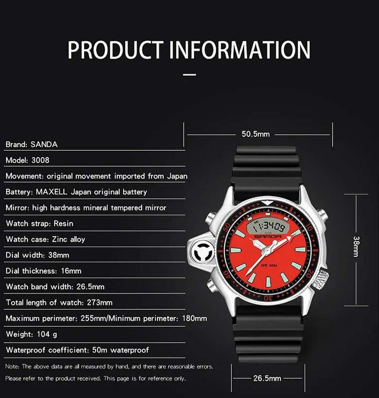 SANDA skaitmeninis laikrodis vyriškas karinis sportinis kvarcinis laikrodis originalus aukščiausios klasės prabangus LED vandeniui atsparus vyriškas elektroninis laikrodis naujas 3008