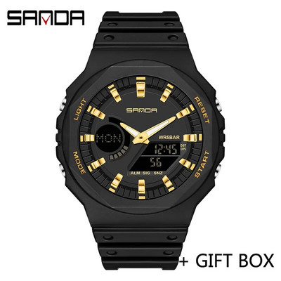 SANDA Ceas digital cu LED Ceas de mână sport militar cu quartz pentru bărbați Ceas de mână de lux de marcă de top Ceas electronic impermeabil pentru bărbați 6016
