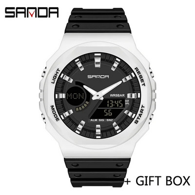 SANDA Ceas digital cu LED Ceas de mână sport militar cu quartz pentru bărbați Ceas de mână de lux de marcă de top Ceas electronic impermeabil pentru bărbați 6016