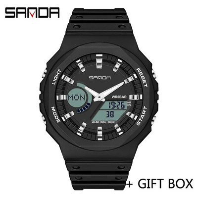 SANDA Ceas digital cu LED Ceas de mână sport militar cu quartz pentru bărbați Ceas de mână de lux de marcă de top Ceas electronic impermeabil pentru bărbați 6016