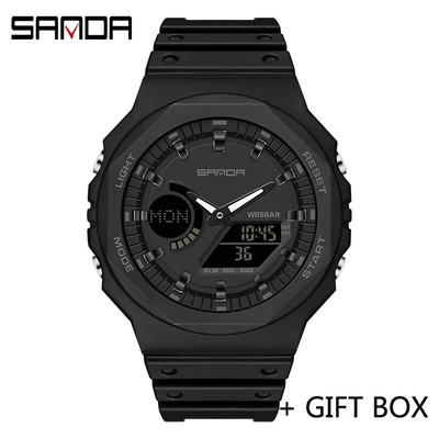 SANDA Ceas digital cu LED Ceas de mână sport militar cu quartz pentru bărbați Ceas de mână de lux de marcă de top Ceas electronic impermeabil pentru bărbați 6016