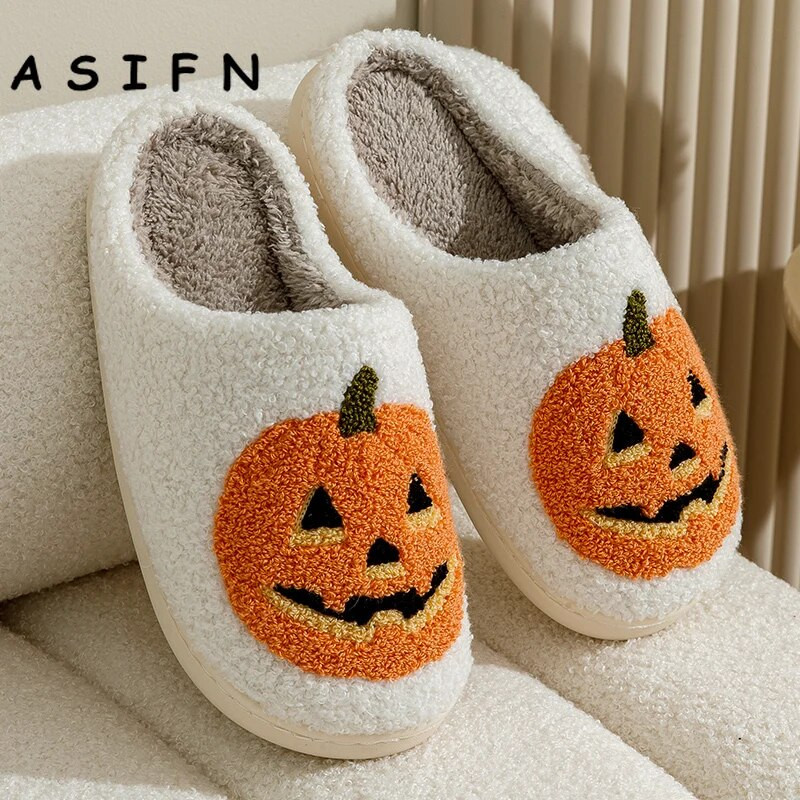 ASIFN NEW Dovleac Papuci de Halloween Femei Bărbați Moale Pluș Cozy Interior Fuzzy Iarna Încălțăminte Casă Pantofi Casă Moda pentru cadou