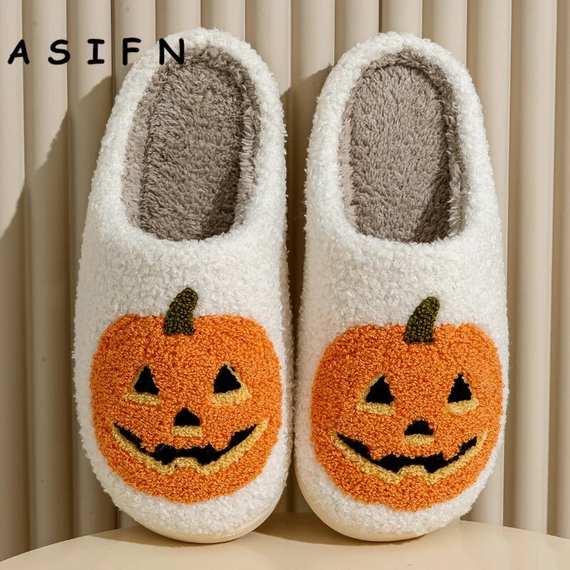 ASIFN NEW Dovleac Papuci de Halloween Femei Bărbați Moale Pluș Cozy Interior Fuzzy Iarna Încălțăminte Casă Pantofi Casă Moda pentru cadou