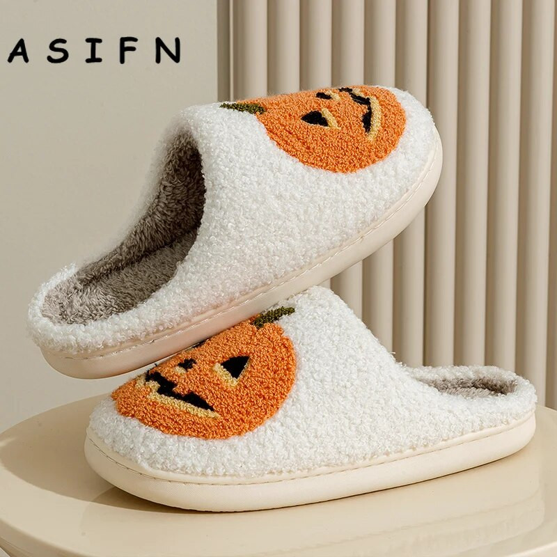 ASIFN NEW Dovleac Papuci de Halloween Femei Bărbați Moale Pluș Cozy Interior Fuzzy Iarna Încălțăminte Casă Pantofi Casă Moda pentru cadou