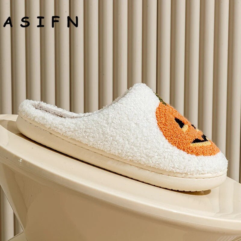 ASIFN NEW Dovleac Papuci de Halloween Femei Bărbați Moale Pluș Cozy Interior Fuzzy Iarna Încălțăminte Casă Pantofi Casă Moda pentru cadou