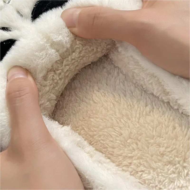 Žiemos šiltos medvilninės šlepetės, moteriškos storu padu, namų vidaus batai ant grindų, kaukolės galvos dizainas, minkštos ir lengvos pliušinės šlepetės