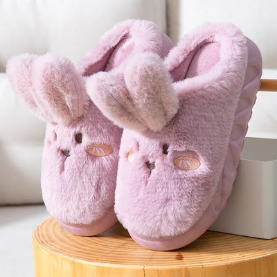 Papuci de casă Papuci de casă din bumbac de iarnă Acasă Căldură În interior Papuci de iepuraș alb drăguț Moale și caldă Femeie pufoasă cu blană Pantofi cu talpă moale