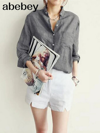 „Chemisier Femme“ moteriški viršutiniai drabužiai, mada 2023 m. Vasaros lininiai balti marškiniai Moteriška palaidinė ilgomis rankovėmis Korėjos moterų drabužiai Roupas Femininas