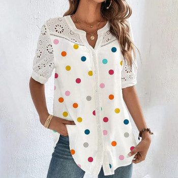 Μόδα κομψό φαρδύ πουκάμισο Γυναικείο μόδα Casual γυναικείο πουκάμισο Καλοκαιρινό κοντομάνικο μπλούζα Σαββατοκύριακο