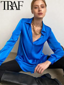 TRAF 2023 pentru femeie, toamnă, multicoloră, bluză de modă, vintage, cu mânecă lungă, cămașă largi de damă, top șic cu un singur piept, negru