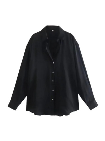 TRAF 2023 pentru femeie, toamnă, multicoloră, bluză de modă, vintage, cu mânecă lungă, cămașă largi de damă, top șic cu un singur piept, negru