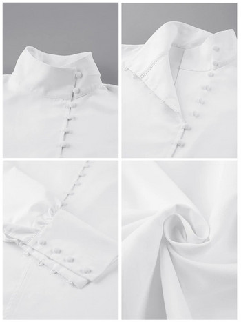 OOTN Κομψό ζιβάγκο, λευκή γυναικεία μπλούζα μόδας Μακρυμάνικο πουκάμισο γραφείου Γυναικεία μπλουζάκια με μονόστηθο φουσκωτά μανίκια άνοιξη 2023