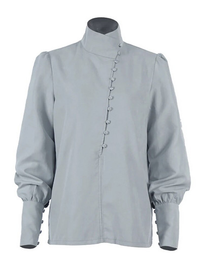 OOTN Bluză elegantă cu guler alb pentru femeie, la modă, la birou, cămăși cu mânecă lungă, pentru femei, cu mâneci bufante, cu un singur piept, primăvară 2023