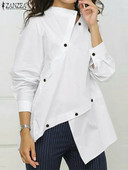 ZANZEA cămașă casual cu tiv asimetric pentru femei, cu mânecă lungă, îmbrăcăminte de stradă, la modă, bluză, nasturi, îmbinare șic, topuri de toamnă 2023 pentru femei