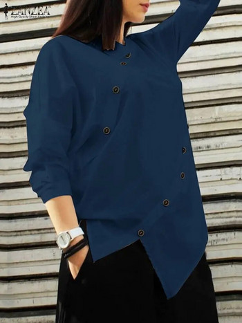 ZANZEA Ежедневна риза с асиметричен подгъв Дамска улична риза с дълъг ръкав Модна блуза Копчета Снаждане Chic 2023 Есенни топове Femme