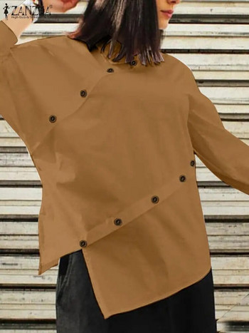 ZANZEA Ασύμμετρο στρίφωμα casual γυναικείο πουκάμισο μακρυμάνικο Streetwear Μόδα μπλούζα κουμπιά Splicing Chic 2023 Φθινοπωρινά μπλουζάκια Femme