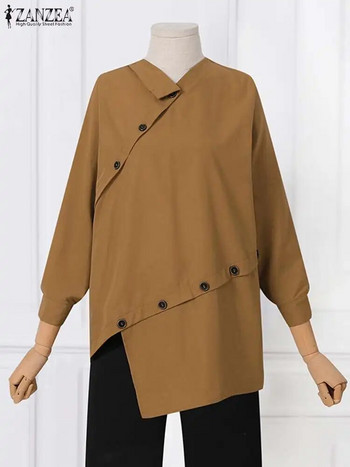 ZANZEA Ежедневна риза с асиметричен подгъв Дамска улична риза с дълъг ръкав Модна блуза Копчета Снаждане Chic 2023 Есенни топове Femme