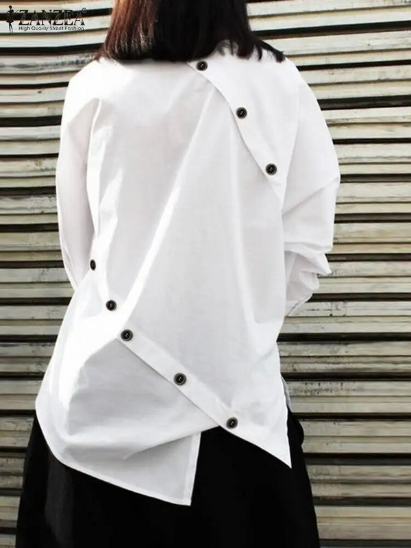 ZANZEA cămașă casual cu tiv asimetric pentru femei, cu mânecă lungă, îmbrăcăminte de stradă, la modă, bluză, nasturi, îmbinare șic, topuri de toamnă 2023 pentru femei