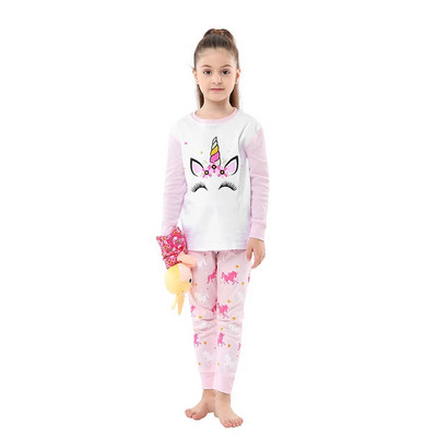 Mâneci lungi din bumbac cu animale din desene animate Băieți Copii Bebeluși Copii Seturi de pijamale Fată Pijamale Copii 2 3 4 5 6 7 8 ani