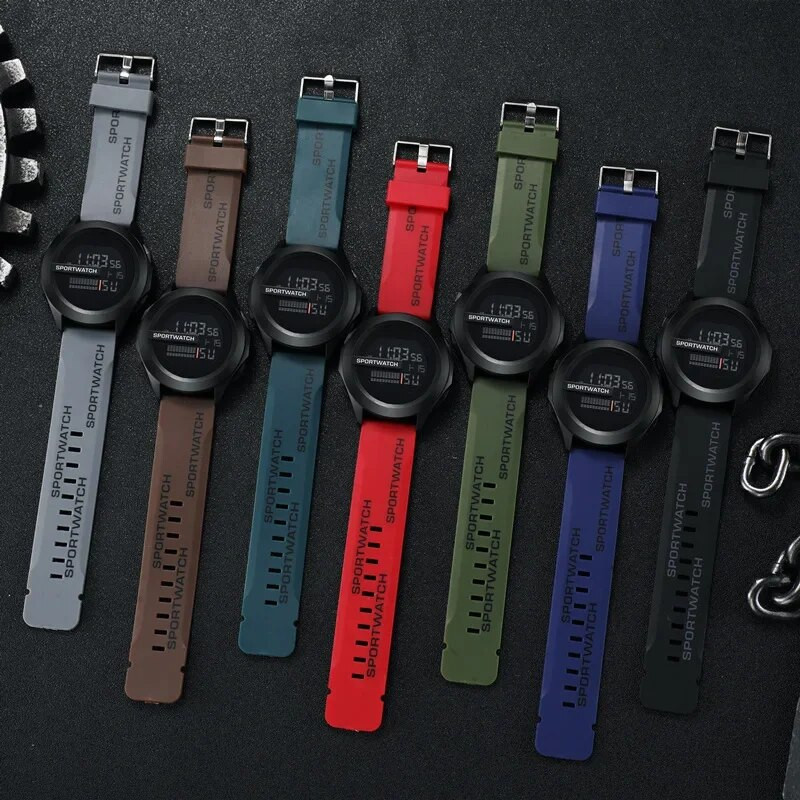 Vyriški sportiniai LED laikrodžiai Populiariausias prekės ženklas Vyriškas skaitmeninis laikrodis Daugiafunkcis guminis vyriškas „Fitnes“ sportininko laiko matavimo elektroninis laikrodis