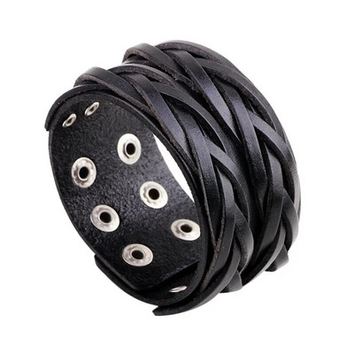 ZORCVENS Brățări din piele de culoare neagră maro de modă pentru bărbați Brățări punk de cuplu vintage pentru bărbați cadou bijuterii