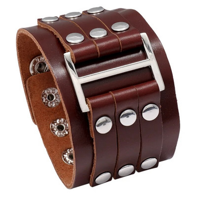 ZORCVENS Brățări din piele de culoare neagră maro de modă pentru bărbați Brățări punk de cuplu vintage pentru bărbați cadou bijuterii